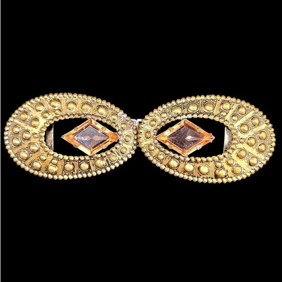 Vintage Art Deco Marquise Glass & Gold‎ Belt Buckle – Retro Accessory Find main image 6